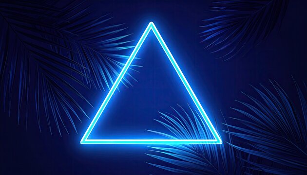 Neon triangle glows against dark palm fronds