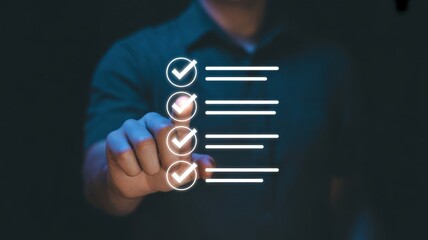 Digital Checklist: A person selects completed tasks in a digital checklist. This visual representation conveys efficiency, organization, and accomplishment.