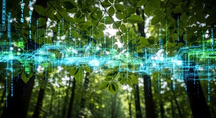 Green technology forest digital network connection nature environment data