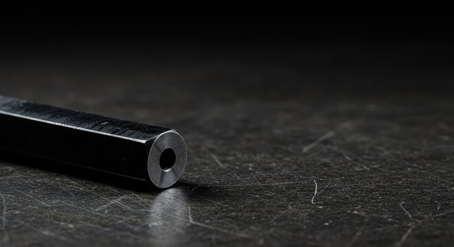 A close-up view of a simple but striking black metalworking tool resting on a textured, dark gray, industrial surface ,simplicity ,utility ,industrial