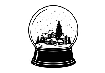 Naklejka premium Vector illustration of a snow globe with a tiny Christmas village inside, celebration theme, natal vector, clipart style vector