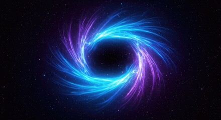 Abstract cosmic vortex of vibrant blue and purple light energy flowing digitally through space. Dynamic background concept ,electricity ,light ,force