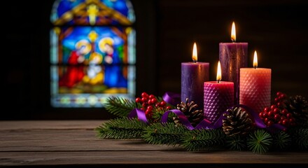 Advent Sunday Candles Wreath Tradition Celebrating Faith With Christmas Evergreen Decor & Stained Glass