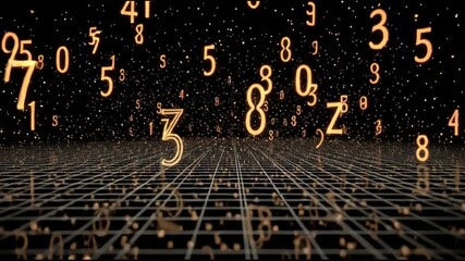 Abstract digital numbers floating over a grid futuristic technology concept. - Powered by Adobe