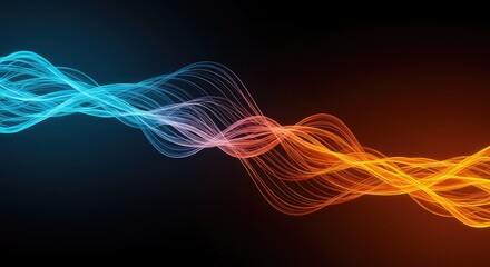 Dynamic digital waves shifting from cool blue to warm orange, symbolizing rapid conceptual transformation and evolving progress ,gradient ,change ,graphic