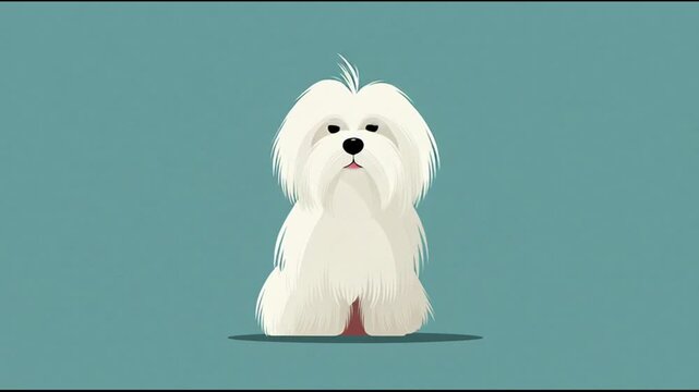 Adorable Maltese Dog Poses on Turquoise Background in Studio.