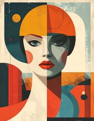 Modern abstract portrait of a woman's face, geometric, bold, colorful