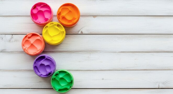 Vibrant Palette Colorful Paints on White Wood.