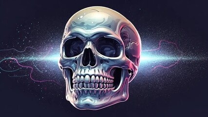 Futuristic Human Skull with Glowing Energy Beams.
