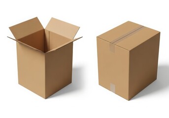 Cardboard box open and closed for shipping and storage solutions