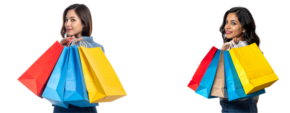 Set of Holding Shopping Bags Side View