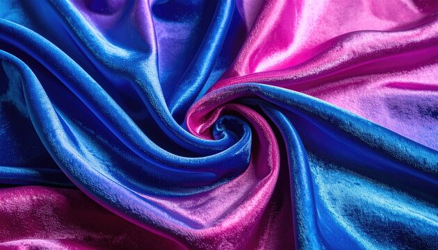 Swirl of pink, blue, and purple velvet fabric texture