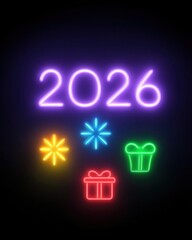 Happy 2026 New Year Banner. Sparkling Colours of Hope, Resolution, and Cheerful Beginning for All with giving, ornate, harmony