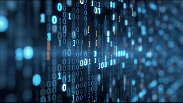 Digital data stream of binary code numbers flowing in cyberspace.