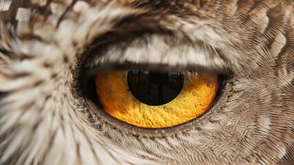 Close-up of an Owl's Striking Eye Revealing Intricate Detail and Golden Hues