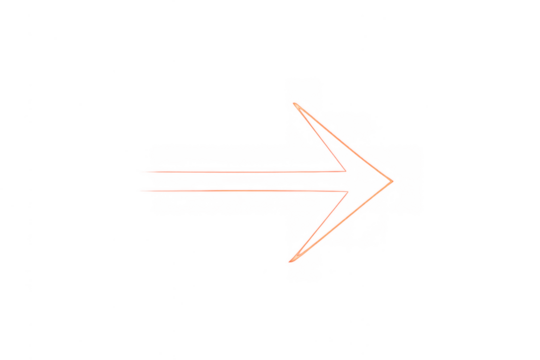 Glowing orange neon line arrow pointing right on transparent background indicating direction and progress