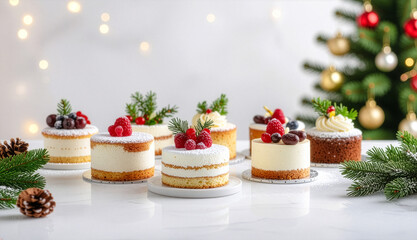Assortment of festive mini cakes for a Christmas holiday dessert table