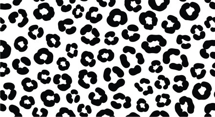 A repeating pattern featuring black, irregular, rounded shapes on a white background, resembling leopard spots.