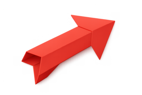 Red 3d arrow pointing up, representing business growth, financial increase, positive progress, trend, and success on a transparent background