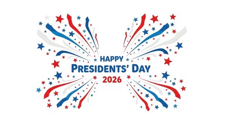 Naklejka premium Happy presidents day 2026 with patriotic fireworks and stars