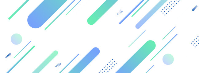 Abstract geometric background with dynamic blue and green gradient lines and modern shapes on a clean white backdrop