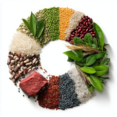 A simple, clean food pie chart highlighting a healthy balanced diet with distinct food categories, all isolated on a white background.