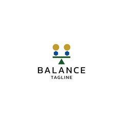 Abstract geometric logo icon representing balance and stability, featuring a dark blue bar resting symmetrically on a green triangle fulcrum