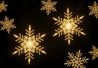 Illuminated snowflakes glittering against a dark backdrop, creating a magical winter ambiance