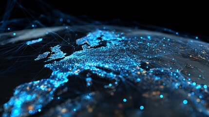 AI global grid map, glowing lines and nodes representing smart data network