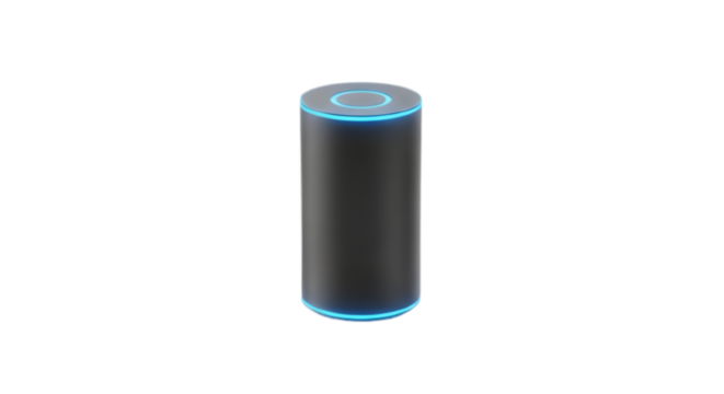 Smart home speaker with voice assistant and blue led light technology device design on transparent background