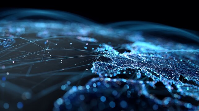 AI global grid map, glowing lines and nodes representing smart data network