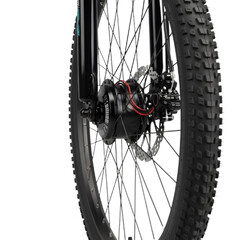 Fototapeta premium Exploring the front wheel hub motor of an electric mountain bike for eco friendly travel on transparent background