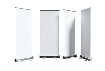 Four roll up banner stands