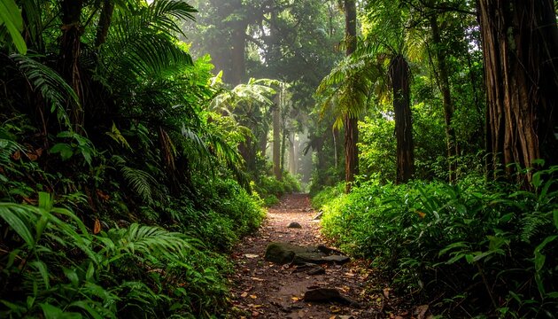 Lush jungle trail pathway