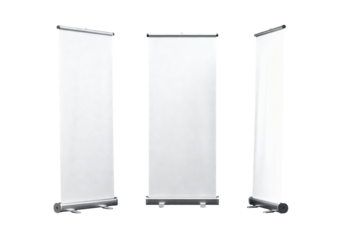 Three roll up banner stands
