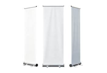 Three roll up banner stands