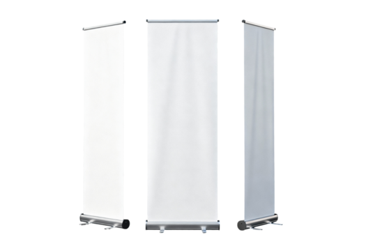 Three roll up banner stands