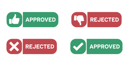 Approved and rejected icons with thumbs up down check mark
