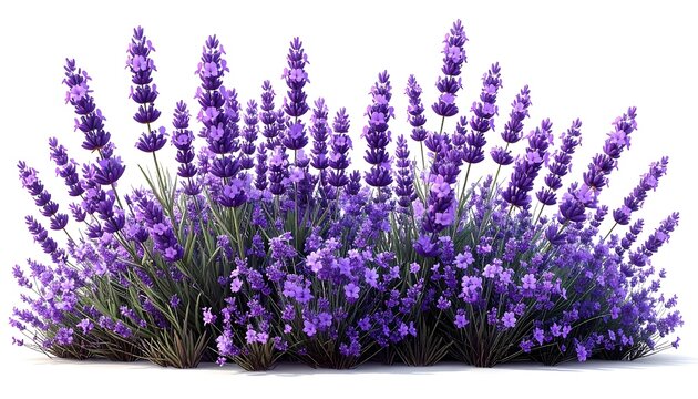 Lush lavender bushes against white background