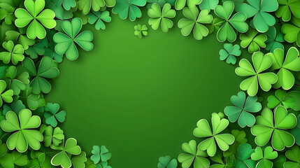 Shamrock Celebration with vibrant green background and clover leaves. Festive shamrock decorations perfect for St. Patrick's Day celebrations