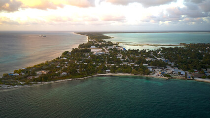 An aerial view of  London located on the the west side of Christmas Island in the Republic of Kiribati,