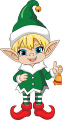 Christmas Elves Boy With Bell In His Hand Santa Claus Helper Cartoon Elf Vector