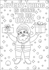 Santa With Christmas Positive Quotes Coloring Page Vector