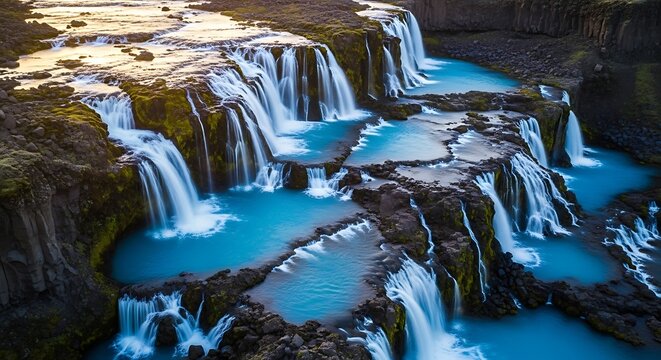 Aerial view of a waterfall in iceland