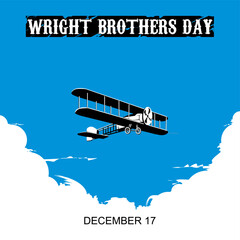 Illustration celebrating Wright Brothers Day on December 17, featuring their historic first airplane in flight.