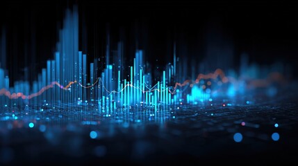 Digital data visualization futuristic blue bar graph finance stock market analysis chart