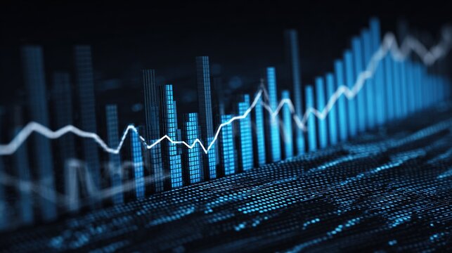 Financial bar graph showing stock market fluctuation, data analysis, and investment concept. - Powered by Adobe