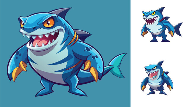 Fierce cartoon shark character with sharp teeth and angry eyes, ready for action in a vibrant, playful design