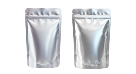 Silver pouches on a white background