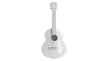 Rendered white acoustic guitar on a black background, centered and isolated